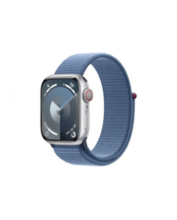 apple Watch Series 9 GPS + Cellular, 41mm Koperta z aluminium w kolorze srebrnym z opaską sportową w kolorze zimowego błękitu