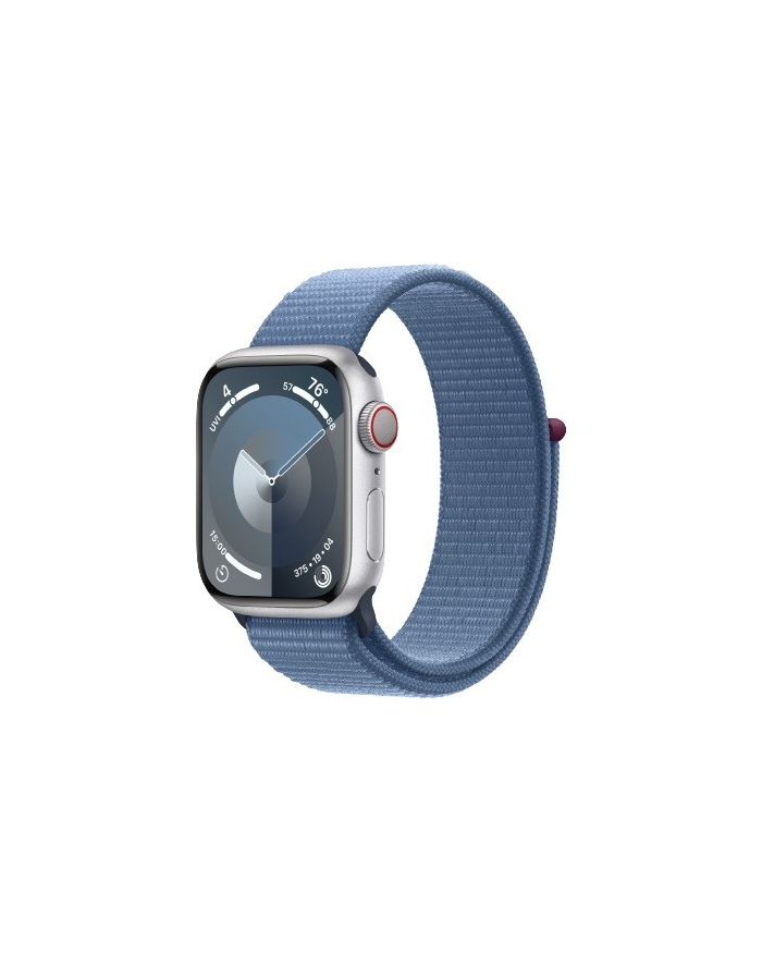 apple Watch Series 9 GPS + Cellular, 41mm Koperta z aluminium w kolorze srebrnym z opaską sportową w kolorze zimowego błękitu główny