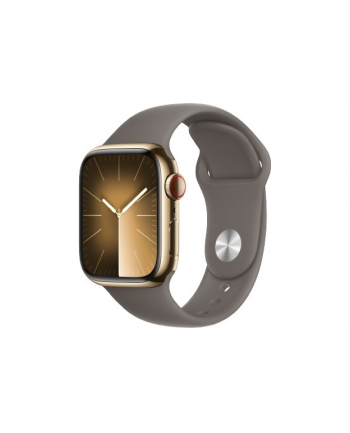 apple Watch Series 9 GPS + Cellular, 41mm Koperta ze stali nierdzewnej w kolorze złotym z paskiem sportowym w kolorze popielatego brązu - S/M
