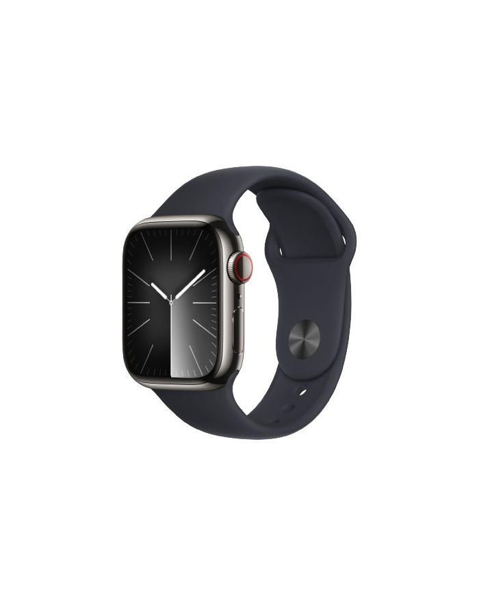 apple Watch Series 9 GPS + Cellular, 41mm Koperta ze stali nierdzewnej w kolorze mocnego grafitu z paskiem sportowym w kolorze północy - S/M główny