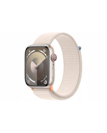 apple Watch Series 9 GPS + Cellular, 45mm Koperta z aluminium w kolorze księżycowej poświaty z opaską sportową w kolorze księżycowej poświaty