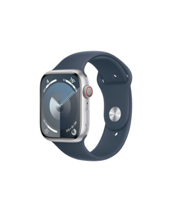 apple Watch Series 9 GPS + Cellular, 45mm Koperta z aluminium w kolorze srebrnym z paskiem sportowy w kolorze sztormowego błękitu - S/M