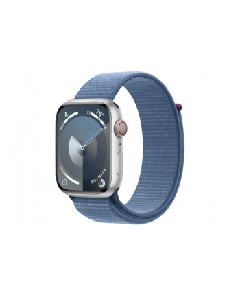 apple Watch Series 9 GPS + Cellular, 45mm Koperta z aluminium w kolorze srebrnym z opaską sportową w kolorze zimowego błękitu