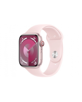 apple Watch Series 9 GPS + Cellular, 45mm Koperta z aluminium w kolorze różowym z paskiem sportowy w kolorze jasnoróżowym - S/M