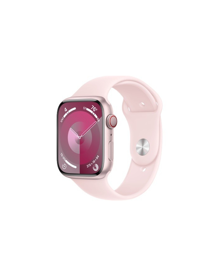 apple Watch Series 9 GPS + Cellular, 45mm Koperta z aluminium w kolorze różowym z paskiem sportowy w kolorze jasnoróżowym - S/M główny
