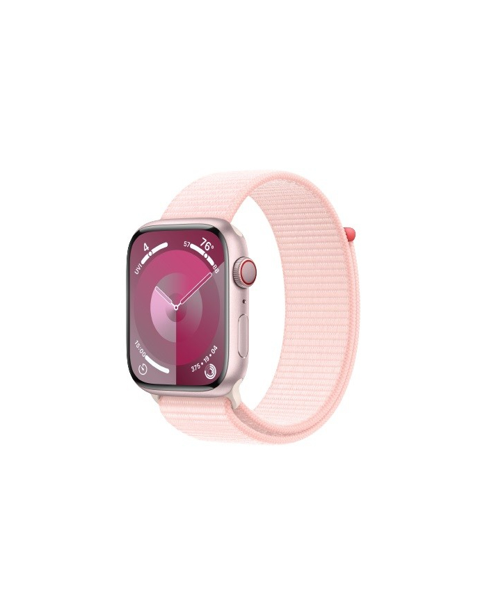 apple Watch Series 9 GPS + Cellular, 45mm Koperta z aluminium w kolorze różowym z opaską sportową w kolorze jasnoróżowym główny