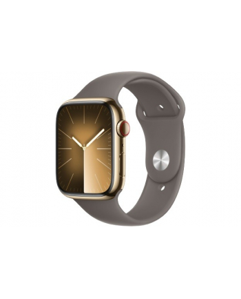 apple Watch Series 9 GPS + Cellular, 45mm Koperta ze stali nierdzewnej w kolorze złotym z paskiem sportowym w kolorze popielatego brązu - S/M