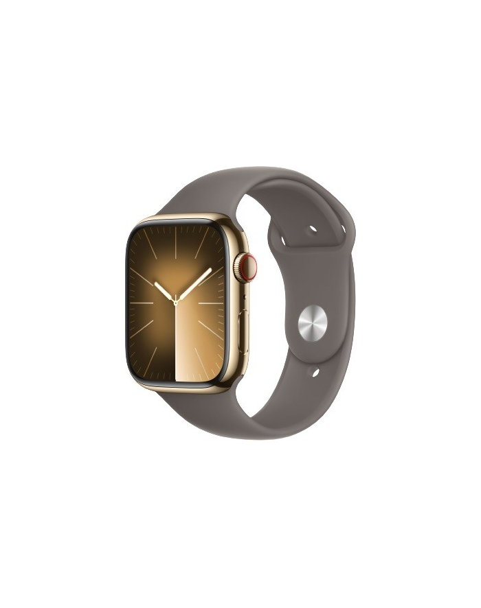 apple Watch Series 9 GPS + Cellular, 45mm Koperta ze stali nierdzewnej w kolorze złotym z paskiem sportowym w kolorze popielatego brązu - S/M główny