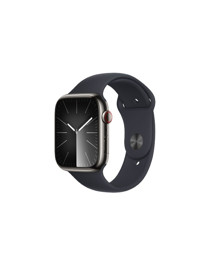 apple Watch Series 9 GPS + Cellular, 45mm Koperta ze stali nierdzewnej w kolorze mocnego grafitu z paskiem sportowym w kolorze północy - S/M główny