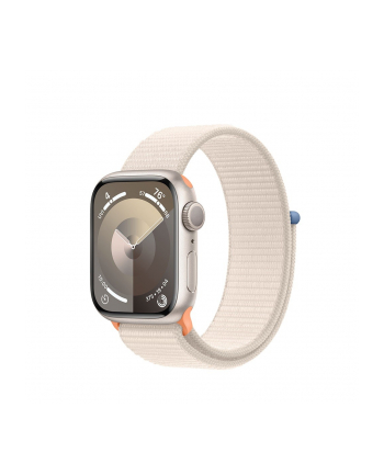 apple Watch Series 9 GPS, 41mm Koperta z aluminium w kolorze księżycowej poświaty z opaską sportową w kolorze księżycowej poświaty