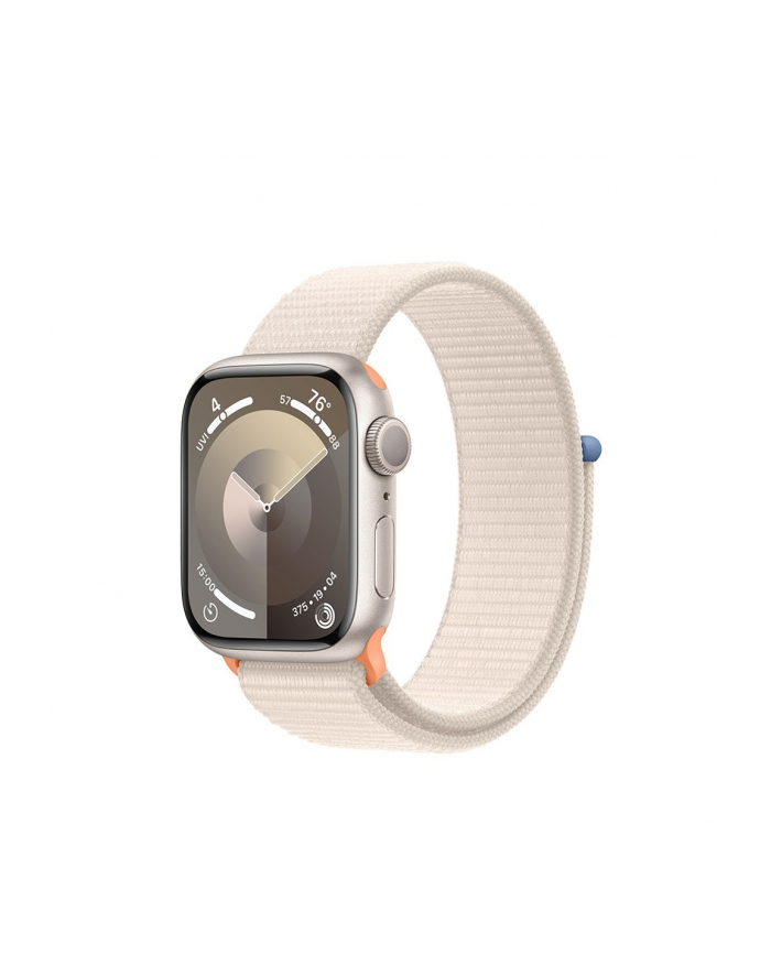 apple Watch Series 9 GPS, 41mm Koperta z aluminium w kolorze księżycowej poświaty z opaską sportową w kolorze księżycowej poświaty główny