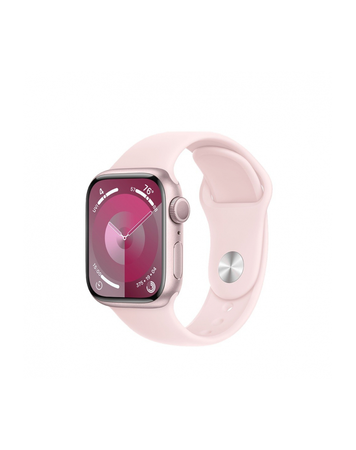 apple Watch Series 9 GPS, 41mm Koperta z aluminium w kolorze różowym z paskiem sportowy w kolorze jasnoróżowym - S/M główny