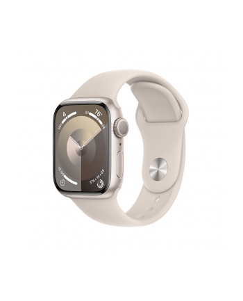 apple Watch Series 9 GPS, 45mm Koperta z aluminium w kolorze księżycowej poświaty z paskiem sportowym w kolorze księżycowej poświaty - S/M