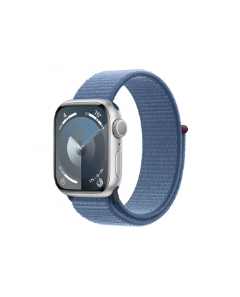 apple Watch Series 9 GPS, 45mm Koperta z aluminium w kolorze srebrnym z opaską sportową w kolorze zimowego błękitu