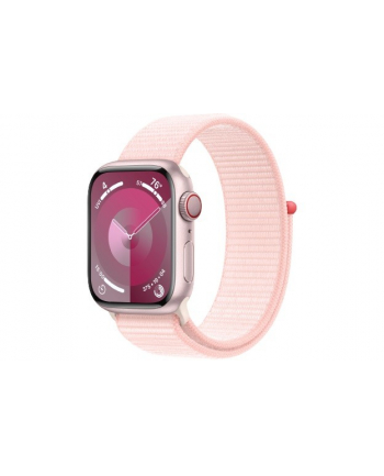 apple Watch Series 9 GPS + Cellular, 41mm Koperta z aluminium w kolorze różowym z opaską sportową w kolorze jasnoróżowym