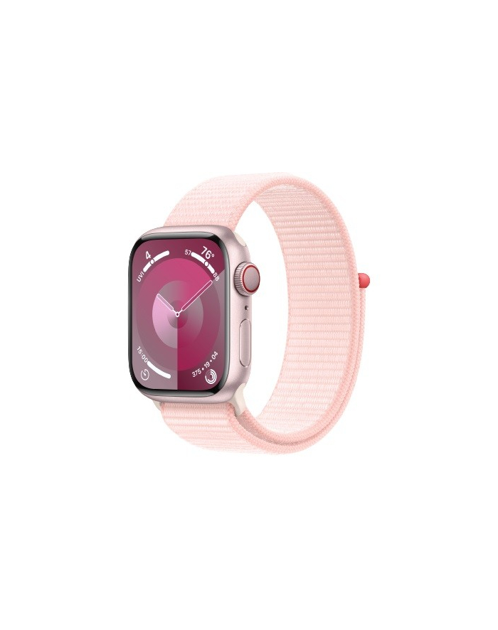 apple Watch Series 9 GPS + Cellular, 41mm Koperta z aluminium w kolorze różowym z opaską sportową w kolorze jasnoróżowym główny