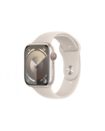 apple Watch Series 9 GPS + Cellular, 45mm Koperta z aluminium w kolorze księżycowej poświaty z paskiem sportowym w kolorze księżycowej poświaty - S/M