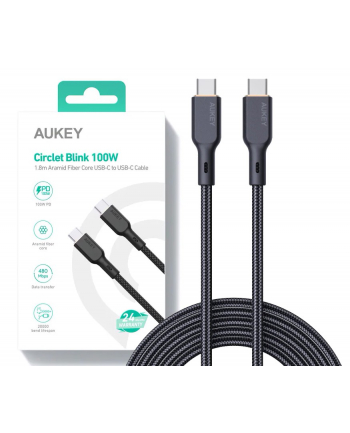 aukey CB-KCC102 kevlarowy kabel USB C - USB C | 1.8m | 5A | 100W PD | 20V