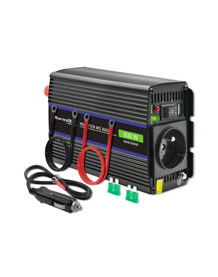 qoltec Przetwornica napięcia Monolith 600 MS Wave | 12V na 230V |       300/600W | USB główny