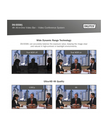 digitus System wideokonferencji 4K ePTZ szeroki kąt 90 stopni  Sensor 3.0'' 8MP Hi-Fi, 2 mikrofony, pilot