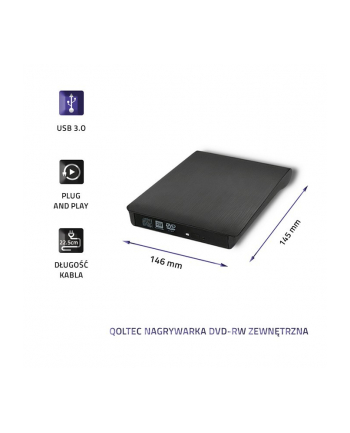 qoltec Nagrywarka DVD-RW zewnętrzna | USB 3.0 | Czarna