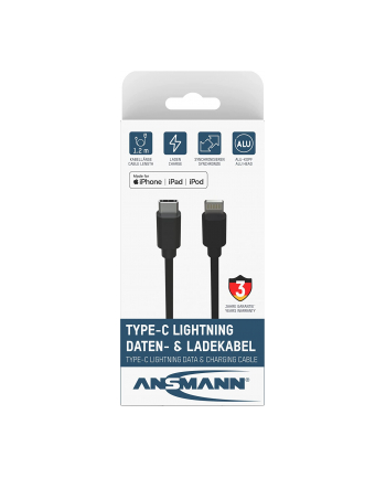 Ansmann USB-C Lightning data and charging cable, 1.2 meters (Kolor: CZARNY)