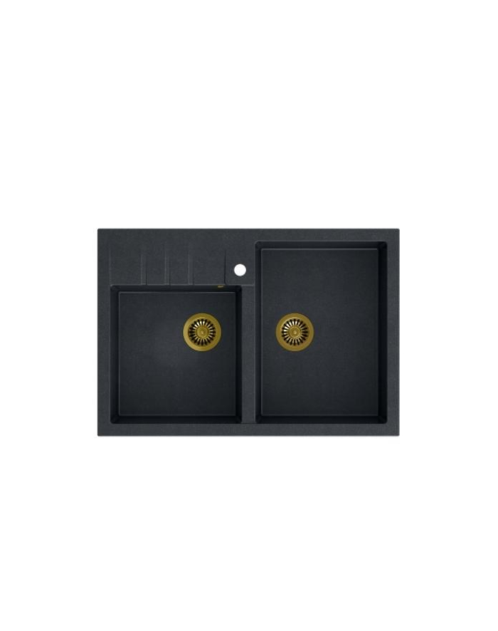 Zlewozmywak granitowy QUADRON BILL 120 czarny nakładany + syfon save space w kolorze PVD główny