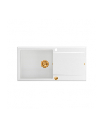 Zlewozmywak granitowy QUADRON EVAN 146 XL biały wpuszczany + syfon Push-2-Open w kolorze PVD