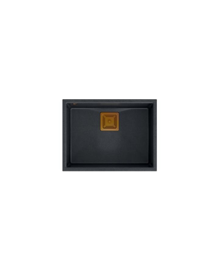 Zlewozmywak granitowy QUADRON DAVID 50 czarny podwieszany + syfon save space w kolorze PVD główny