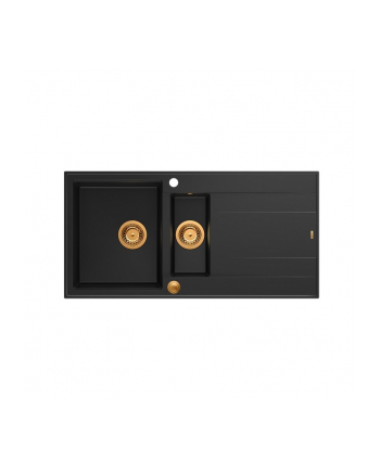 Zlewozmywak granitowy QUADRON  EVAN 156 czarny wpuszczany + syfon Push-2-Open w kolorze PVD