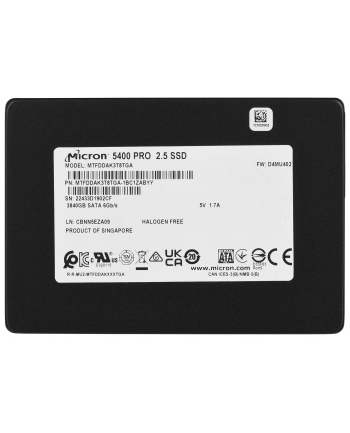Dysk SSD Micron 5400 PRO 384TB SATA 25''; MTFDDAK3T8TGA-1BC1ZABYYT (DWPD 15) Tray