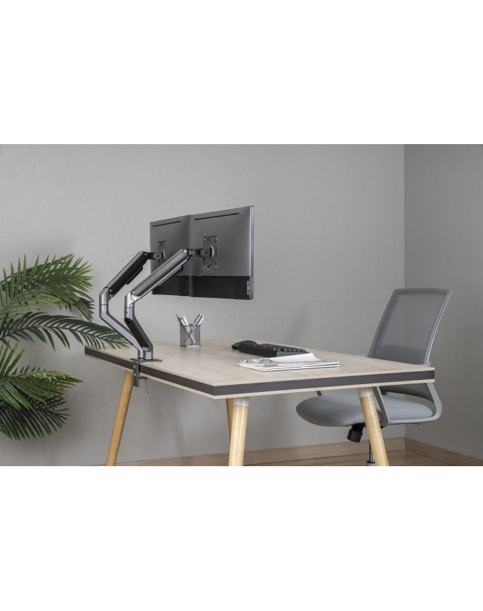 GEMBIRD Biurkowe ramię na dwa monitory - regulowane 17-32inch obciążenie do 9kg kolor szary główny