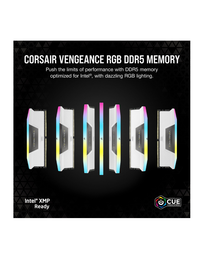 CORSAIR VENGEANCE RGB 64GB 2x32GB DDR5 6000MT/s DIMM Unbuffered 30-36-36-76 Std PMIC XMP 3.0 White Heatspreader RGB LED 1.4V główny
