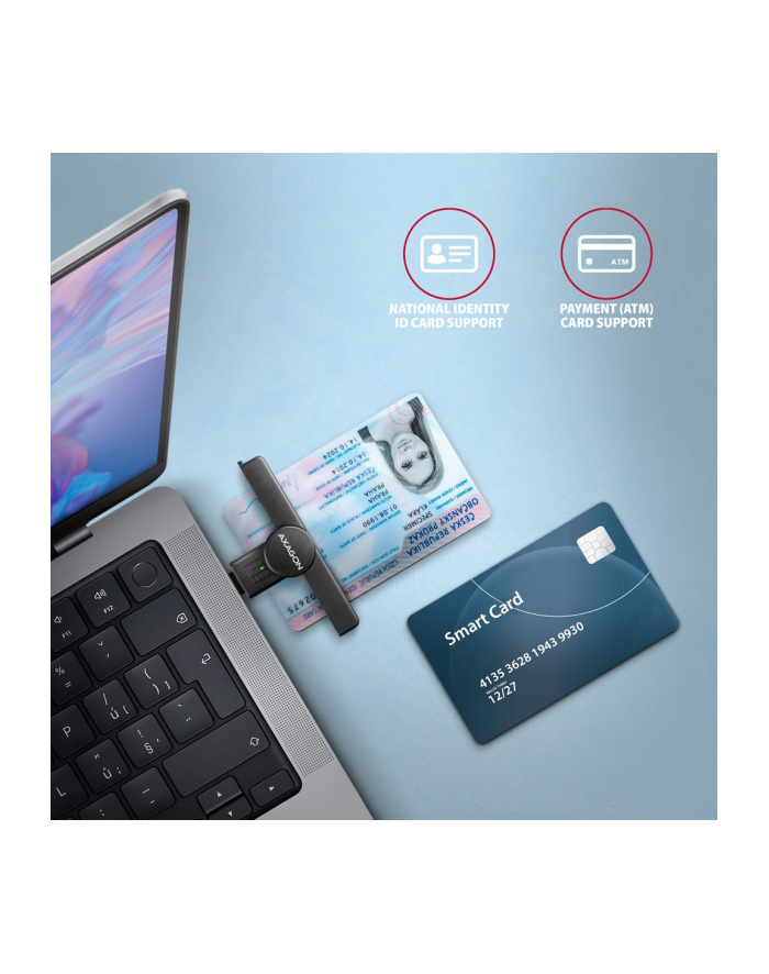 axagon CRE-SMPC Czytnik kart identyfikacyjnych PocketReader USB-C główny