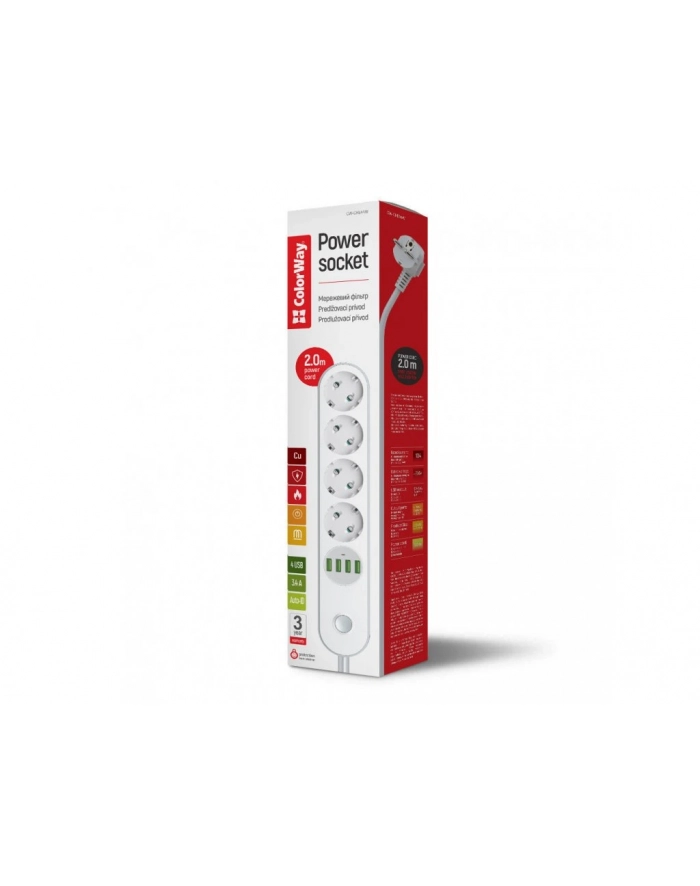 Przedłużacz CW 4x gniazdo euro, 4x USB biały 2m główny
