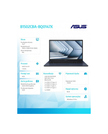 Notebook Asus B1502CBA-BQ0147X 15,6''FHD/i5-1235U/8GB/SSD512GB/UHD/11PR Star Black 3Y