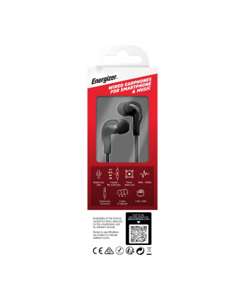 energizer Słuchawki przewodowe jack 3,5 mm Czarne
