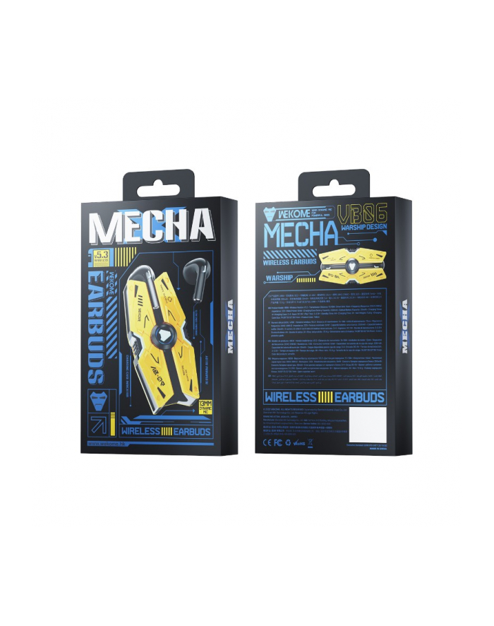 wekome Słuchawki bezprzewodowe VB06 Mecha Series - Bluetooth V5.3 TWS z etui ładującym Żółte główny