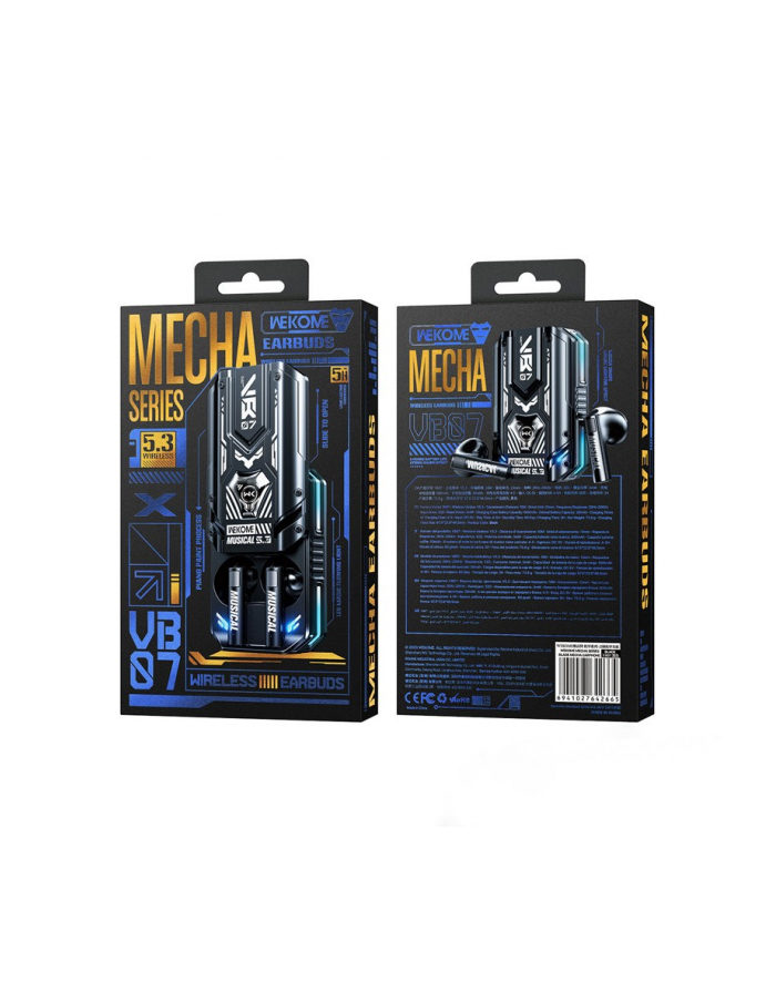 wekome Słuchawki bezprzewodowe VB07 Mecha Series - Bluetooth V5.3 TWS z etui ładującym Czarne główny