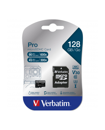 Karta pamięci Micro SDXC Verbatim Pro U3 128GB (90/45 MB/s) Class 10 U3 V30 + adapter
