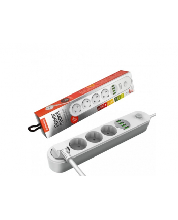 Przedłużacz CW 4x gniazdo euro, 4x USB biały 2m