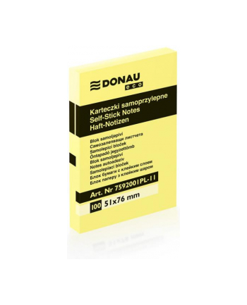 pbs connect Karteczki samoprzylepny DONAU Eco, 51x76mm, 1x100 kart., jasnożółty