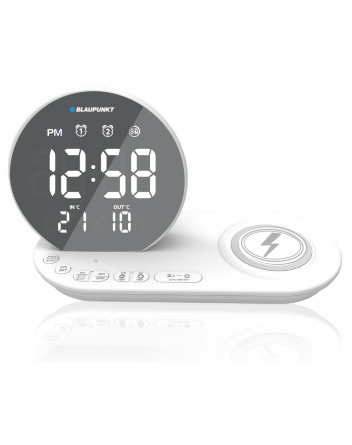 blaupunkt Radiobudzik FM PLL/Ładowanie bezprzewodowe/USB/Temperatura wewnętrzna/zewnętrzna/biały/CR85WH CHARGE główny