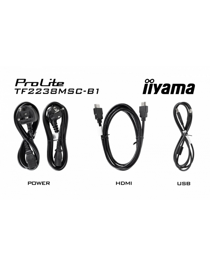iiyama Monitor wielkoformatowy 21.5 cala TF2238MSC-B1 IPS,FHD,DP,HDMI,2x2W,2xUSB,600(cd/m2),  10pkt.7H,IP1X(Front),Pion/Poziom główny
