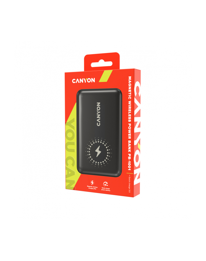 CANYON Powerbank PB-1001 10000mAh LED PD 18W QC 3.0 bezprzewodowe ładowanie Czarny główny