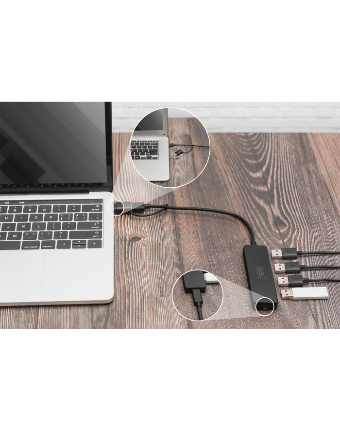 DIGITUS USB 3.0 Hub 4-Port Slimline with USB-C Adapter 5Gbps 0.2m cable główny