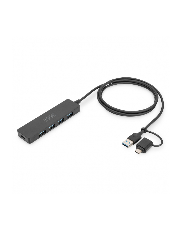 DIGITUS USB 3.0 Hub 4-Port Slimline with USB-C Adapter 5Gbps 1.2m cable główny