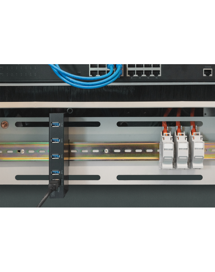 DIGITUS USB 3.0 HUB 4 Port Industrial Metal 15-kV ESD Table Wall DIN Rail mount główny