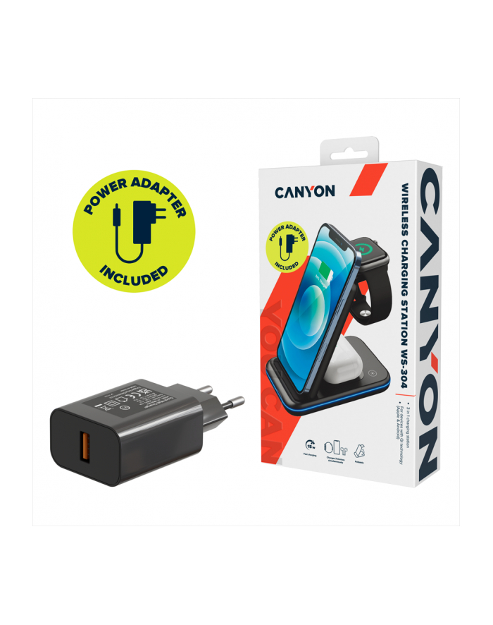 CANYON Ładowarka indukcyjna WS-304 3w1 15W LED Czarna główny