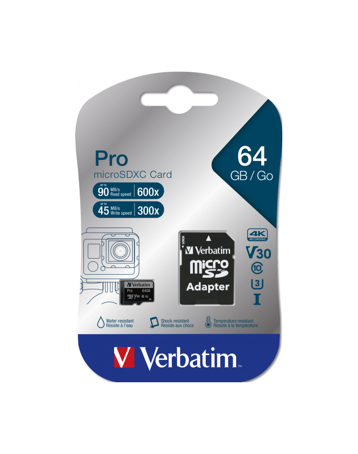 Karta pamięci Micro SDXC Verbatim 64GB Class 10 UHS-1 + adapter SD główny